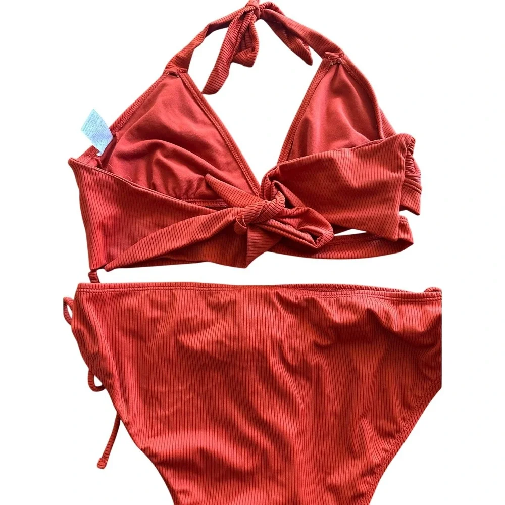 Time and Tru Ribbed Bikini Set Burnt Orange Large Top Medium Bottom 2 Piece Swim
